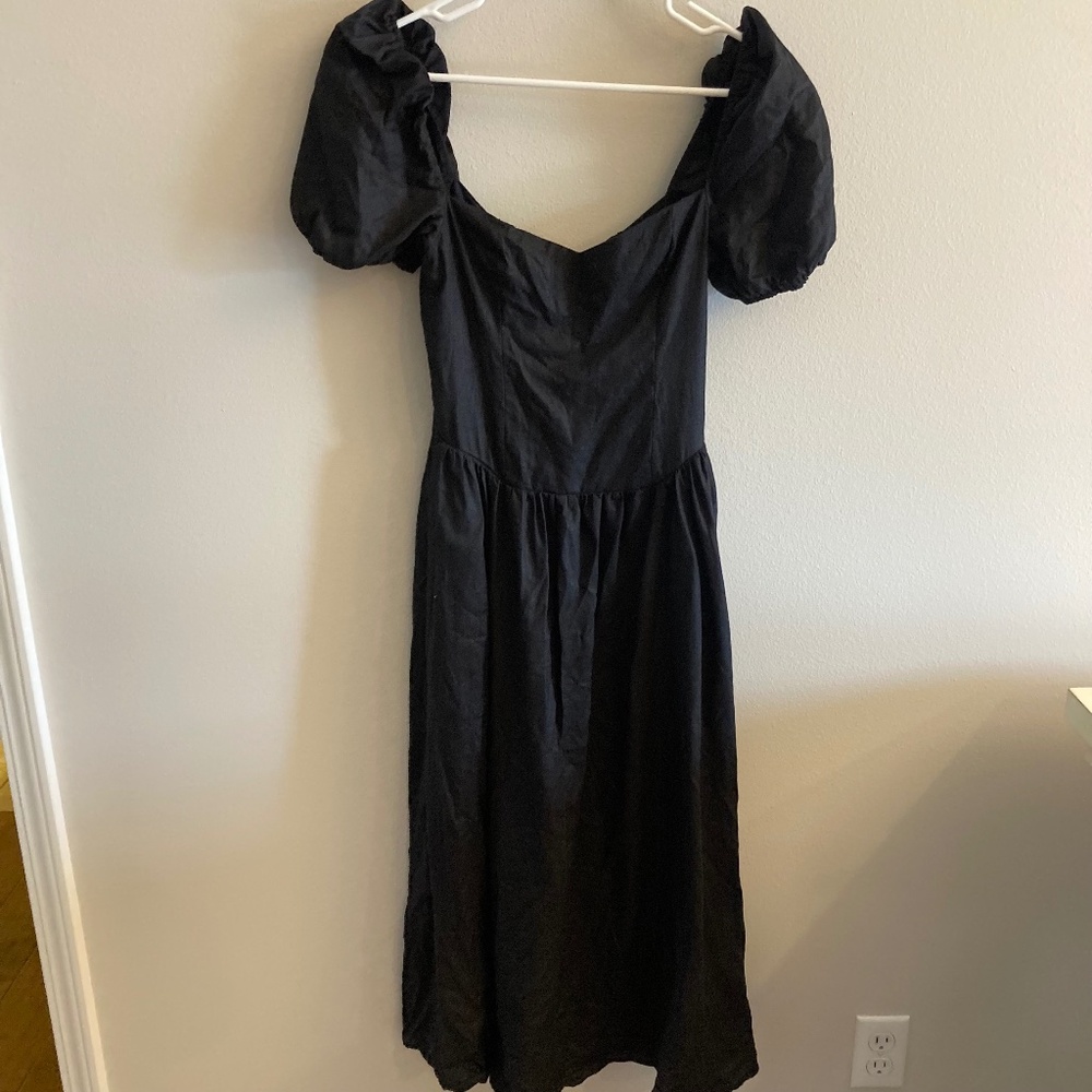 Reformation Women's Tien Linen Midi Dress in Black Size 6